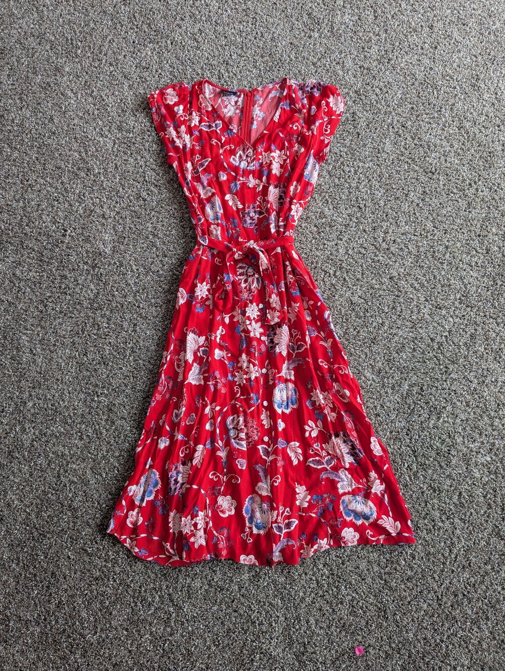 Talbots Floral Tie Waist Midi Dress Size 6 Red